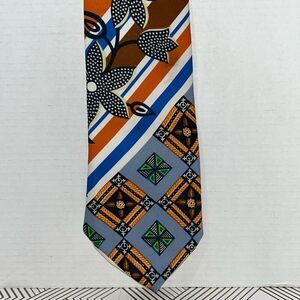 Marshall Field & Company Mens Geometric Floral‎ Print Neck Tie Orange Black Blue